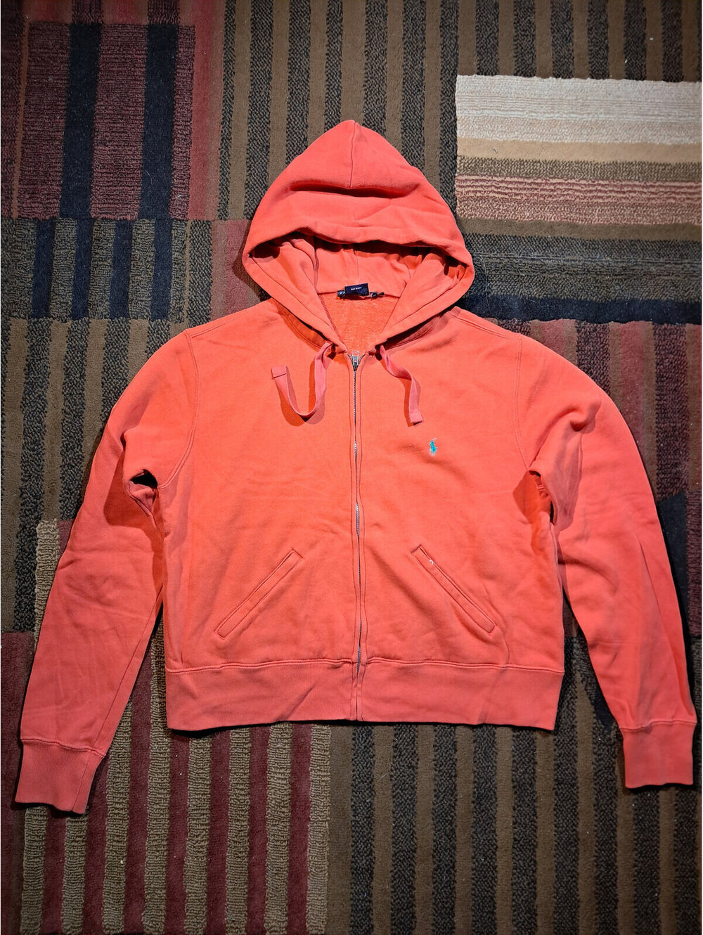 Polo Ralph Lauren Orange Full Zip Hoodie Turquoise Pony XL
